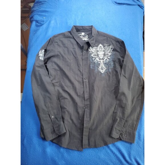 Helix Black Long Sleeve Button Up Embroider Shirt Men's Size XXL - Picture 2 of 14